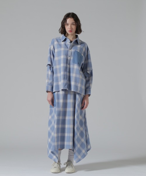 AVIREX(アヴィレックス)の「WAFFLE OMBRE CHECK DETACHABLE SHIRTS/ワッフルオンブレチェック デタッチャブルシャツ(シャツ/ブラウス・レディース・ブラック/ライトブルー・F)」の13枚目の写真