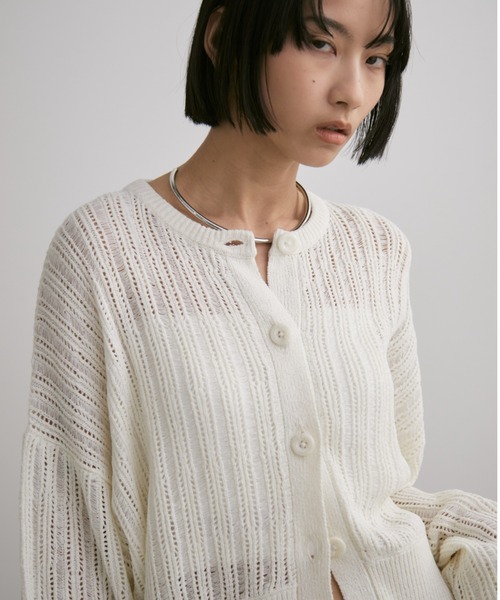 Aunt Marie's（アントマリーズ）の「クルーネックメッシュカーディガン（カーディガン/ボレロ・レディース・アイボリー/ブラック/ピンク・FREE）」の15枚目の写真