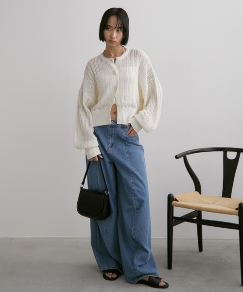 Aunt Marie's（アントマリーズ）の「クルーネックメッシュカーディガン（カーディガン/ボレロ・レディース・アイボリー/ブラック/ピンク・FREE）」の16枚目の写真