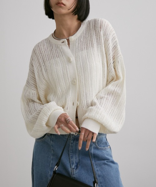 Aunt Marie's（アントマリーズ）の「クルーネックメッシュカーディガン（カーディガン/ボレロ・レディース・アイボリー/ブラック/ピンク・FREE）」の12枚目の写真