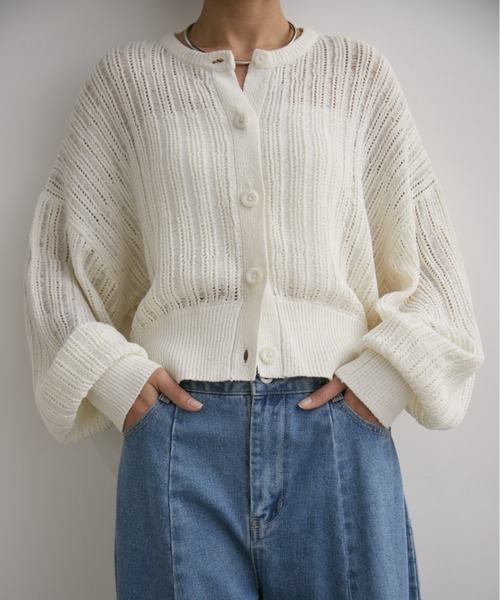 Aunt Marie's（アントマリーズ）の「クルーネックメッシュカーディガン（カーディガン/ボレロ・レディース・アイボリー/ブラック/ピンク・FREE）」の13枚目の写真