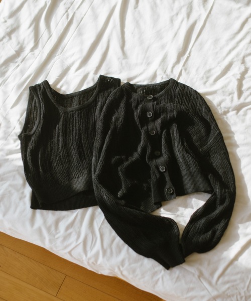 Aunt Marie's（アントマリーズ）の「クルーネックメッシュカーディガン（カーディガン/ボレロ・レディース・アイボリー/ブラック/ピンク・FREE）」の4枚目の写真