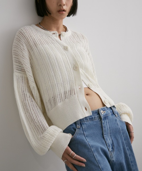 Aunt Marie's（アントマリーズ）の「クルーネックメッシュカーディガン（カーディガン/ボレロ・レディース・アイボリー/ブラック/ピンク・FREE）」の14枚目の写真