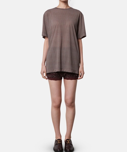 iRENE(アイレネ)の「ディストーティドチェックシアーTee / Distorted Check Sheer Tee(Tシャツ/カットソー・レディース・ブラウン/ライトグリーン/ブルー・36)」の2枚目の写真