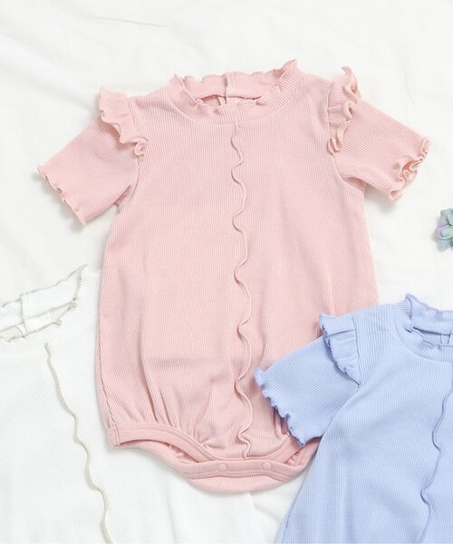 apres les cours（アプレレクール）の「メロウリブボディースーツ（ロンパース・キッズ・サックスブルー/ピンク/アイボリー・80/70）」の3枚目の写真