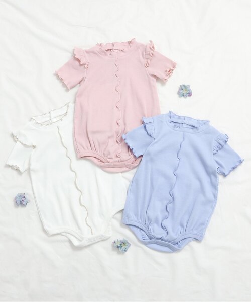 apres les cours（アプレレクール）の「メロウリブボディースーツ（ロンパース・キッズ・サックスブルー/ピンク/アイボリー・80/70）」の4枚目の写真