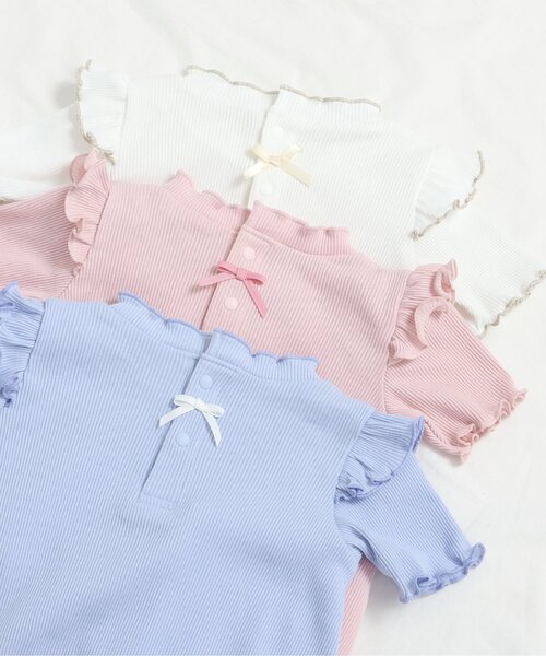 apres les cours（アプレレクール）の「メロウリブボディースーツ（ロンパース・キッズ・サックスブルー/ピンク/アイボリー・80/70）」の5枚目の写真