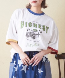 CUBE SUGAR（キューブシュガー）の「26/-OE天竺ロゴプリントリンガーTシャツ（Tシャツ/カットソー）」