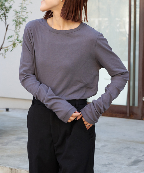 OUTDOOR PRODUCTS（アウトドアプロダクツ）の「追加2 シアーリブルーズロンTEE（Tシャツ/カットソー・レディース・ホワイト/ライトグレー/チャコールグレー/ライトブルー・FREE）」の5枚目の写真