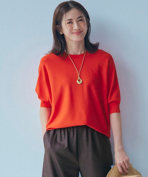 23区 L(ニジュウサンクオオキイサイズ)の「【洗える】レーヨンポリエステルストレッチ ドルマン ニット(ニット/セーター・レディース・オレンジ系/ベージュ系/ダークグリーン系/ダークグリーン系5/ブラック系/イエロー系/ベージュ系5/ホワイト系・46/44)」の8枚目の写真