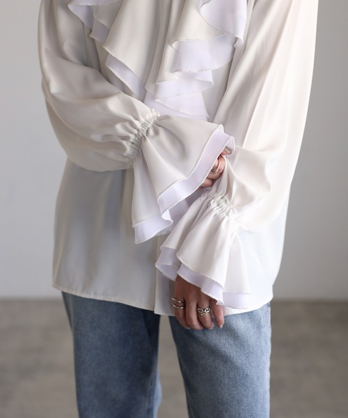 ブラウス シャツ 「NOT KNOWING」Grunge Ruffle Blouse / 「ノットノーイング」グランジラッフル半袖ブラウスシャツ レデ NOT KNOWING】Grunge Ruffle Blouse / 【ノットノーイング