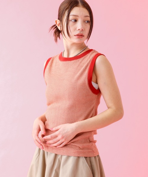 Johnbull(ジョンブル)の「【JOHNBULL/ジョンブル】クールタッチ ランダムテレコ タンクトップ / ノースリーブプルオーバー / 接触冷感【WEB限定】(タンクトップ・レディース・ブルー/ベージュ/レッド・フリー)」の7枚目の写真