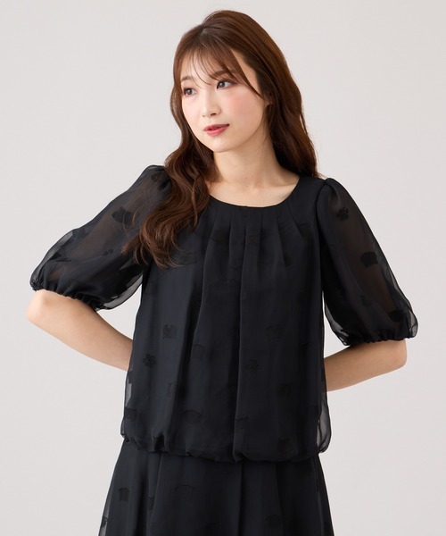 Jolly Poupee(ジョリープッペ)の「ネコオパールバルーンヘムカットソー(Tシャツ/カットソー・レディース・ブラック/ネイビー・38/42/46)」の1枚目の写真