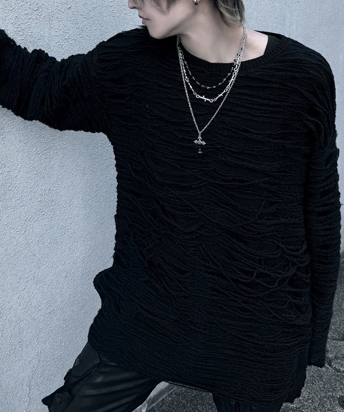 SILVER BULLET（シルバーバレット）の「『NOVESSEL/ノベセル』スラブダメージプルオーバーニット【Y】【CN】（ニット/セーター・メンズ・ブラック/ブラック×グレー・FREE）」の10枚目の写真