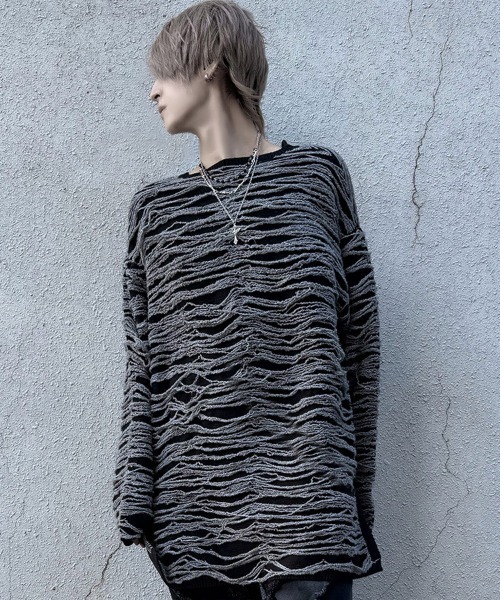 SILVER BULLET（シルバーバレット）の「『NOVESSEL/ノベセル』スラブダメージプルオーバーニット【Y】【CN】（ニット/セーター・メンズ・ブラック/ブラック×グレー・FREE）」の5枚目の写真