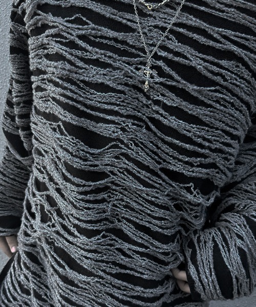 SILVER BULLET（シルバーバレット）の「『NOVESSEL/ノベセル』スラブダメージプルオーバーニット【Y】【CN】（ニット/セーター・メンズ・ブラック/ブラック×グレー・FREE）」の20枚目の写真
