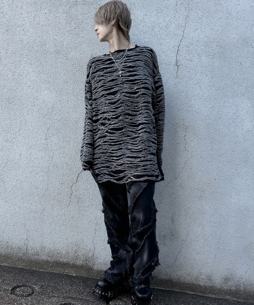 SILVER BULLET（シルバーバレット）の「『NOVESSEL/ノベセル』スラブダメージプルオーバーニット【Y】【CN】（ニット/セーター・メンズ・ブラック/ブラック×グレー・FREE）」の19枚目の写真