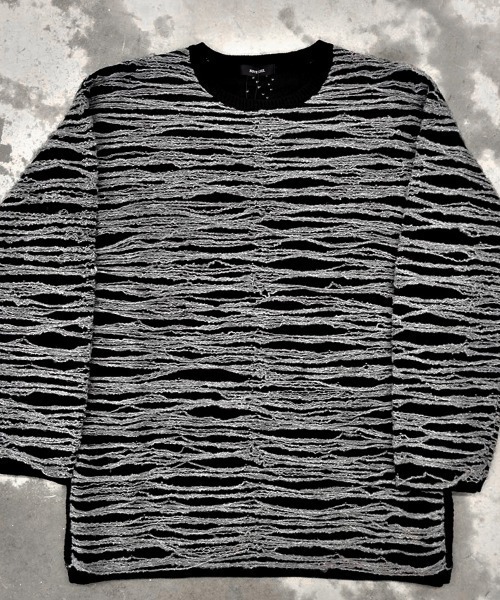 SILVER BULLET（シルバーバレット）の「『NOVESSEL/ノベセル』スラブダメージプルオーバーニット【Y】【CN】（ニット/セーター・メンズ・ブラック/ブラック×グレー・FREE）」の13枚目の写真