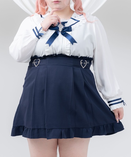 DearMyLoveWhip(ディアマイラブホイップ)の「推し色サイドキラキラハートバックルサス付きスカート(スカート・レディース・レッド/ホワイト/ネイビー/ミント/オレンジ/イエロー/ライラック/サックスブルー/ベビーピンク・6L/5L/4L)」の4枚目の写真