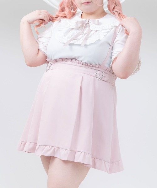 DearMyLoveWhip(ディアマイラブホイップ)の「推し色サイドキラキラハートバックルサス付きスカート(スカート・レディース・レッド/ホワイト/ネイビー/ミント/オレンジ/イエロー/ライラック/サックスブルー/ベビーピンク・6L/5L/4L)」の8枚目の写真