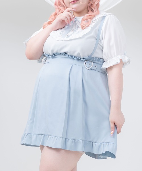 DearMyLoveWhip(ディアマイラブホイップ)の「推し色サイドキラキラハートバックルサス付きスカート(スカート・レディース・レッド/ホワイト/ネイビー/ミント/オレンジ/イエロー/ライラック/サックスブルー/ベビーピンク・6L/5L/4L)」の5枚目の写真
