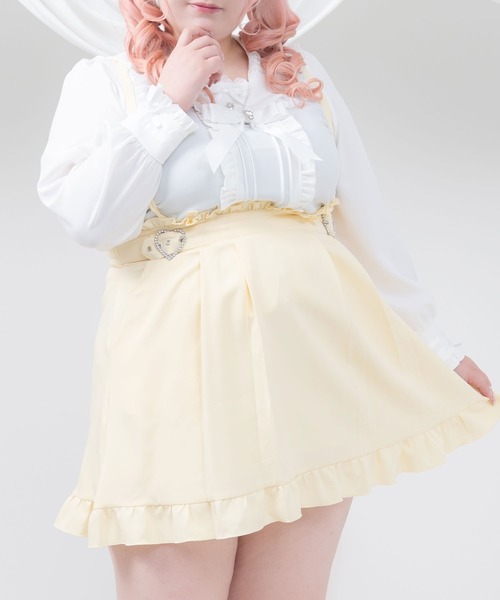 DearMyLoveWhip(ディアマイラブホイップ)の「推し色サイドキラキラハートバックルサス付きスカート(スカート・レディース・レッド/ホワイト/ネイビー/ミント/オレンジ/イエロー/ライラック/サックスブルー/ベビーピンク・6L/5L/4L)」の7枚目の写真