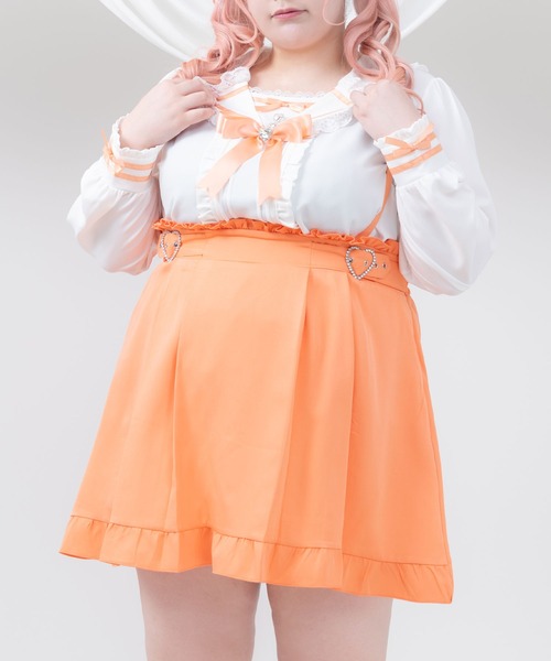 DearMyLoveWhip(ディアマイラブホイップ)の「推し色サイドキラキラハートバックルサス付きスカート(スカート・レディース・レッド/ホワイト/ネイビー/ミント/オレンジ/イエロー/ライラック/サックスブルー/ベビーピンク・6L/5L/4L)」の1枚目の写真