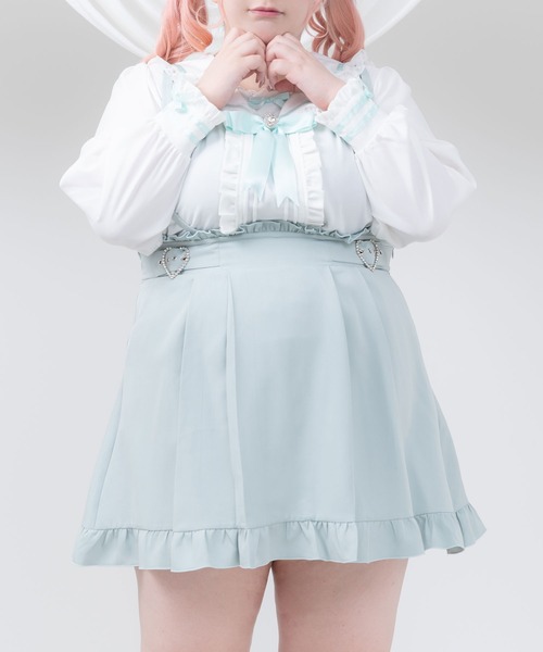 DearMyLoveWhip(ディアマイラブホイップ)の「推し色サイドキラキラハートバックルサス付きスカート(スカート・レディース・レッド/ホワイト/ネイビー/ミント/オレンジ/イエロー/ライラック/サックスブルー/ベビーピンク・6L/5L/4L)」の3枚目の写真