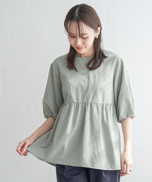 ikka（イッカ）の「サッカーペプラムブラウス（シャツ/ブラウス・レディース・ブラック/オフホワイト/グレー/ミント・M/L/S）」の5枚目の写真