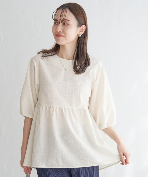 ikka（イッカ）の「サッカーペプラムブラウス（シャツ/ブラウス・レディース・ブラック/オフホワイト/グレー/ミント・M/L/S）」の6枚目の写真