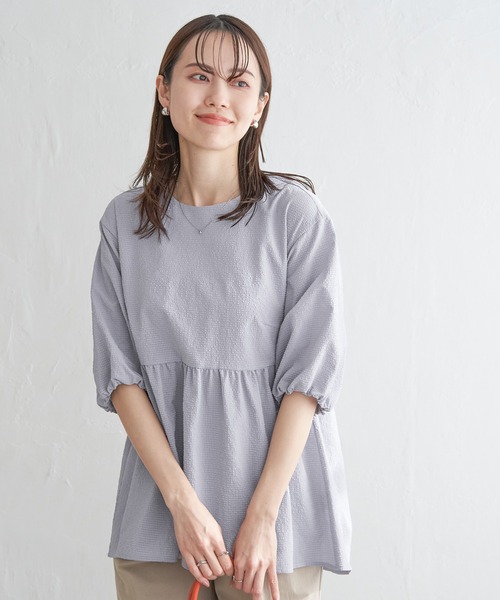 ikka（イッカ）の「サッカーペプラムブラウス（シャツ/ブラウス・レディース・ブラック/オフホワイト/グレー/ミント・M/L/S）」の8枚目の写真