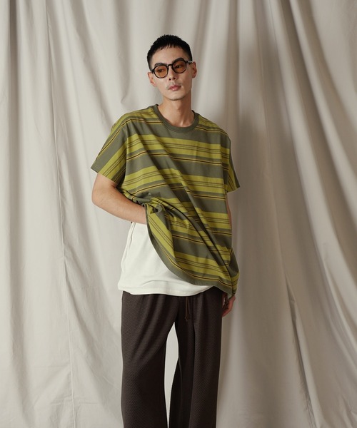 Aphlotus（アプロタス）の「クルーネック BOX クラシック マルチボーダー カットソー（Tシャツ/カットソー・メンズ・グリーン/ネイビー・LARGE/MEDIUM/SMALL）」の7枚目の写真