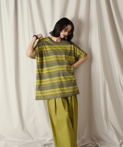 Aphlotus（アプロタス）の「クルーネック BOX クラシック マルチボーダー カットソー（Tシャツ/カットソー・メンズ・グリーン/ネイビー・LARGE/MEDIUM/SMALL）」の17枚目の写真