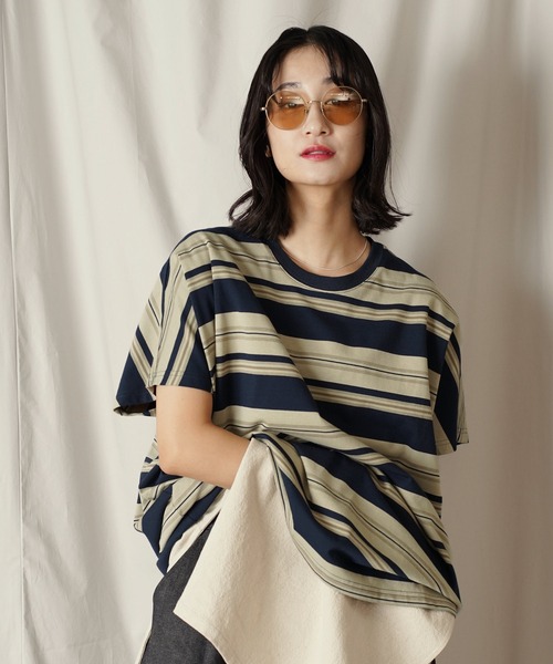 Aphlotus（アプロタス）の「クルーネック BOX クラシック マルチボーダー カットソー（Tシャツ/カットソー・メンズ・グリーン/ネイビー・LARGE/MEDIUM/SMALL）」の21枚目の写真