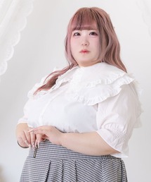 【大きいサイズ】ビッグセーラーフリル襟ブラウス#シワになりにくい