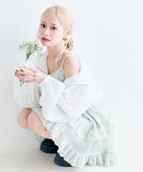 OLIVE des OLIVE(オリーブデオリーブ)の「ダブルリボンシアブルゾン(ブルゾン・レディース・ミント/ブラック/オフホワイト・FREE)」の4枚目の写真