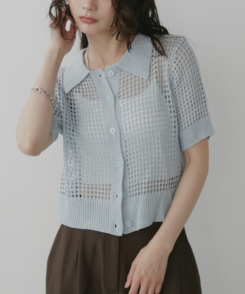 Aunt Marie's（アントマリーズ）の「メッシュポロトップス /カーディガン（ニット/セーター・レディース・アイボリー/ライトブルー/ピンク/ネイビー/ブラウン/ブラック・FREE）」の15枚目の写真