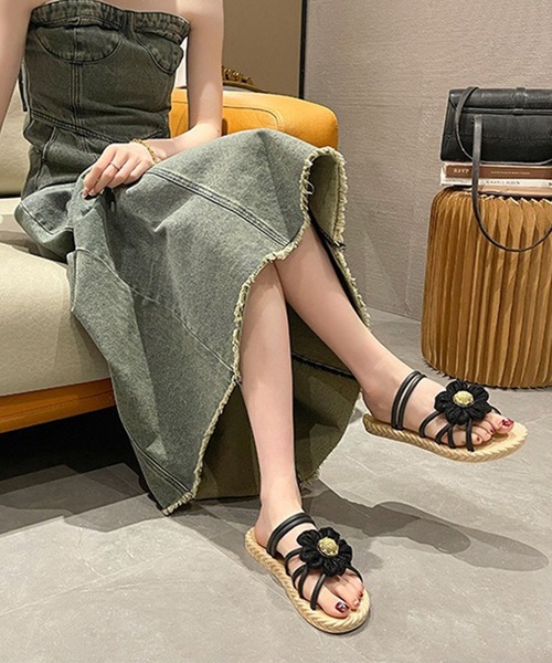 Lace Ladies(レースレディース)の「2WAY ビッグ フラワー ストラップ エスパドリーユ風 サンダル(サンダル・レディース・グリーン/ブラック/ホワイト・23cm/24cm/25cm)」の7枚目の写真