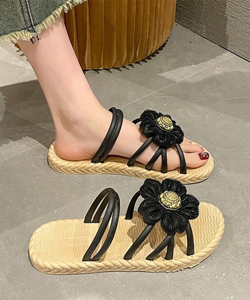 Lace Ladies(レースレディース)の「2WAY ビッグ フラワー ストラップ エスパドリーユ風 サンダル(サンダル・レディース・グリーン/ブラック/ホワイト・23cm/24cm/25cm)」の8枚目の写真