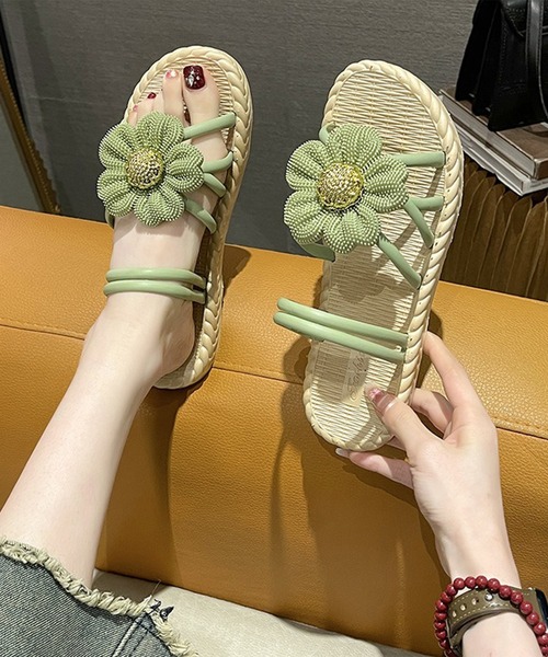 Lace Ladies(レースレディース)の「2WAY ビッグ フラワー ストラップ エスパドリーユ風 サンダル(サンダル・レディース・グリーン/ブラック/ホワイト・23cm/24cm/25cm)」の15枚目の写真