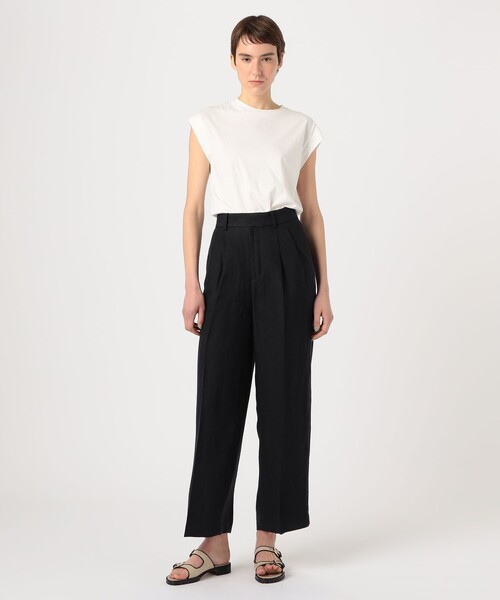 セール】リネンレーヨンツイル タックワイドパンツ（スラックス