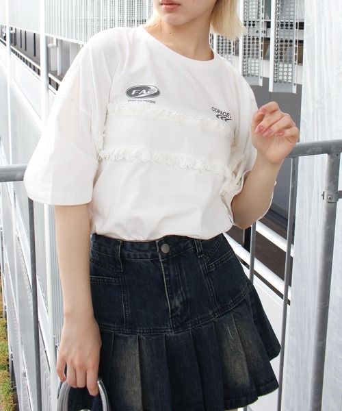 セール】ロゴ刺繍レース Tシャツ（Tシャツ/カットソー）｜SpRay