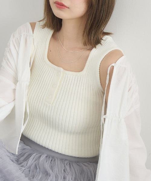 RETRO GIRL（レトロガール）の「ヘンリーネックNTタンク（タンクトップ・レディース・オレンジ/ブラック/ブルー/オフホワイト・FREE）」の2枚目の写真