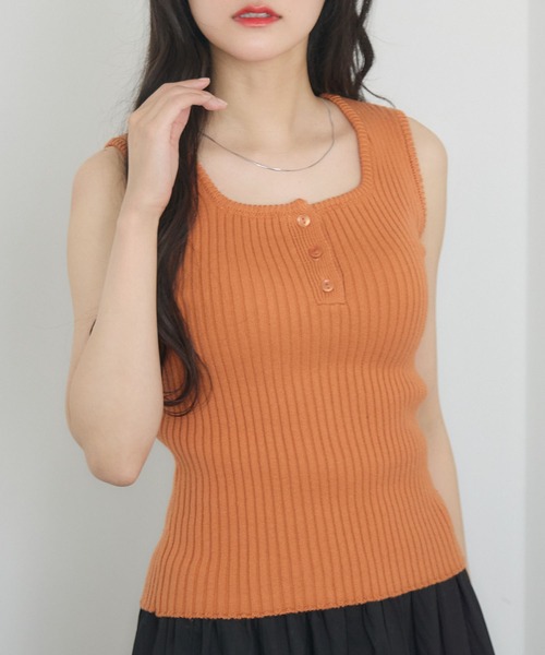 RETRO GIRL（レトロガール）の「ヘンリーネックNTタンク（タンクトップ・レディース・オレンジ/ブラック/ブルー/オフホワイト・FREE）」の4枚目の写真