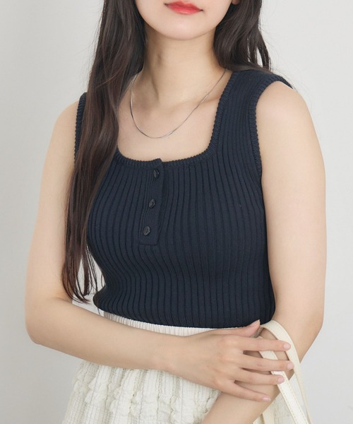 RETRO GIRL（レトロガール）の「ヘンリーネックNTタンク（タンクトップ・レディース・オレンジ/ブラック/ブルー/オフホワイト・FREE）」の3枚目の写真