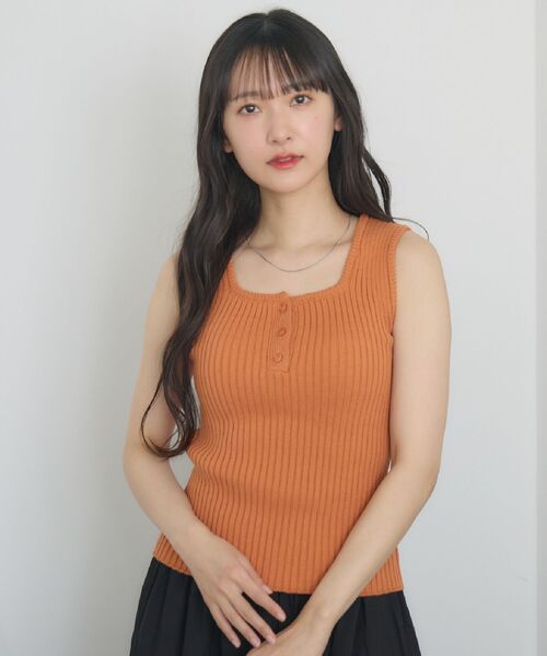 RETRO GIRL（レトロガール）の「ヘンリーネックNTタンク（タンクトップ・レディース・オレンジ/ブラック/ブルー/オフホワイト・FREE）」の7枚目の写真