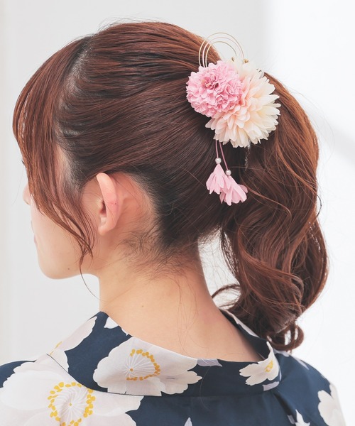 Honeys(ハニーズ)の「浴衣髪飾り(ダリアしだれ藤)(和装小物・レディース・ラベンダー/ピンク・FREE)」の1枚目の写真
