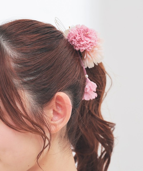 Honeys(ハニーズ)の「浴衣髪飾り(ダリアしだれ藤)(和装小物・レディース・ラベンダー/ピンク・FREE)」の7枚目の写真