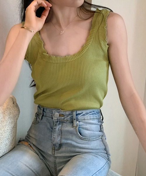 PRIVATE  BEACH（プライベートビーチ）の「フリルメロウタンクトップ（タンクトップ・レディース・カーキ/ピンク/ホワイト/パープル/ベージュ/ブラック・FREE）」の4枚目の写真