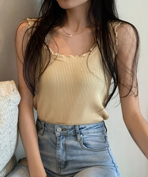 PRIVATE  BEACH（プライベートビーチ）の「フリルメロウタンクトップ（タンクトップ・レディース・カーキ/ピンク/ホワイト/パープル/ベージュ/ブラック・FREE）」の19枚目の写真